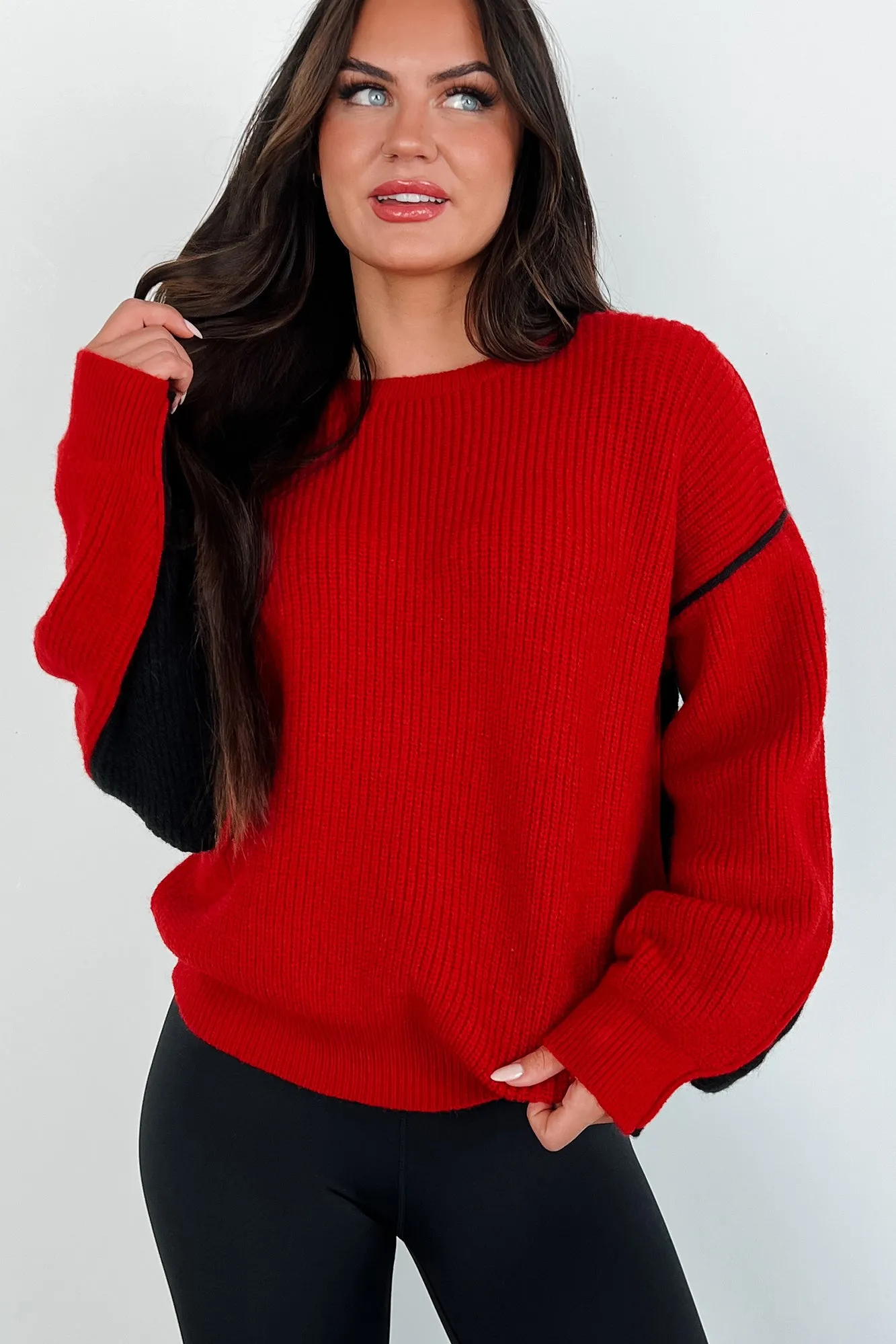 Competitively Cute Colorblock Sweater (Red/Black)