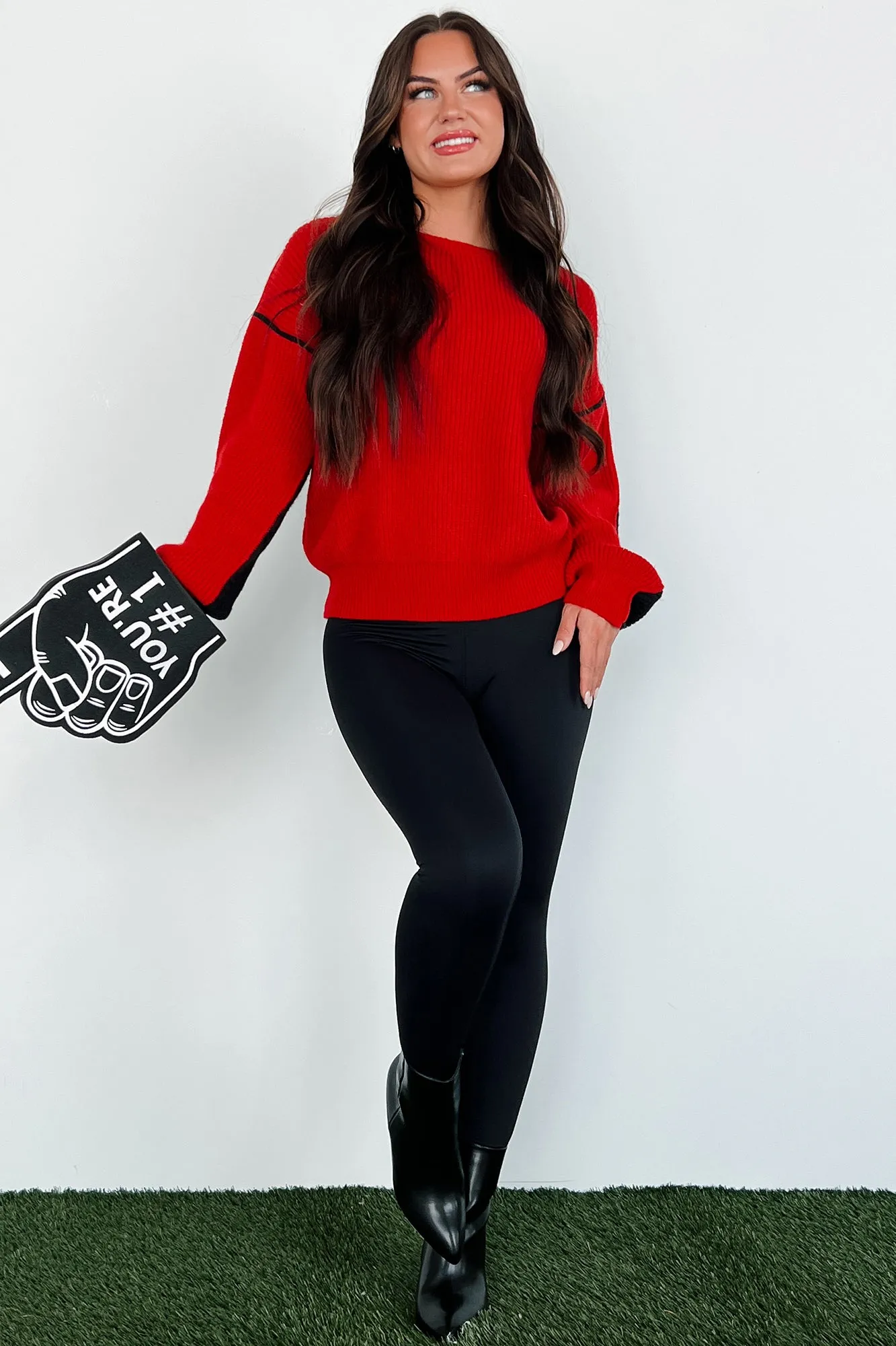 Competitively Cute Colorblock Sweater (Red/Black)