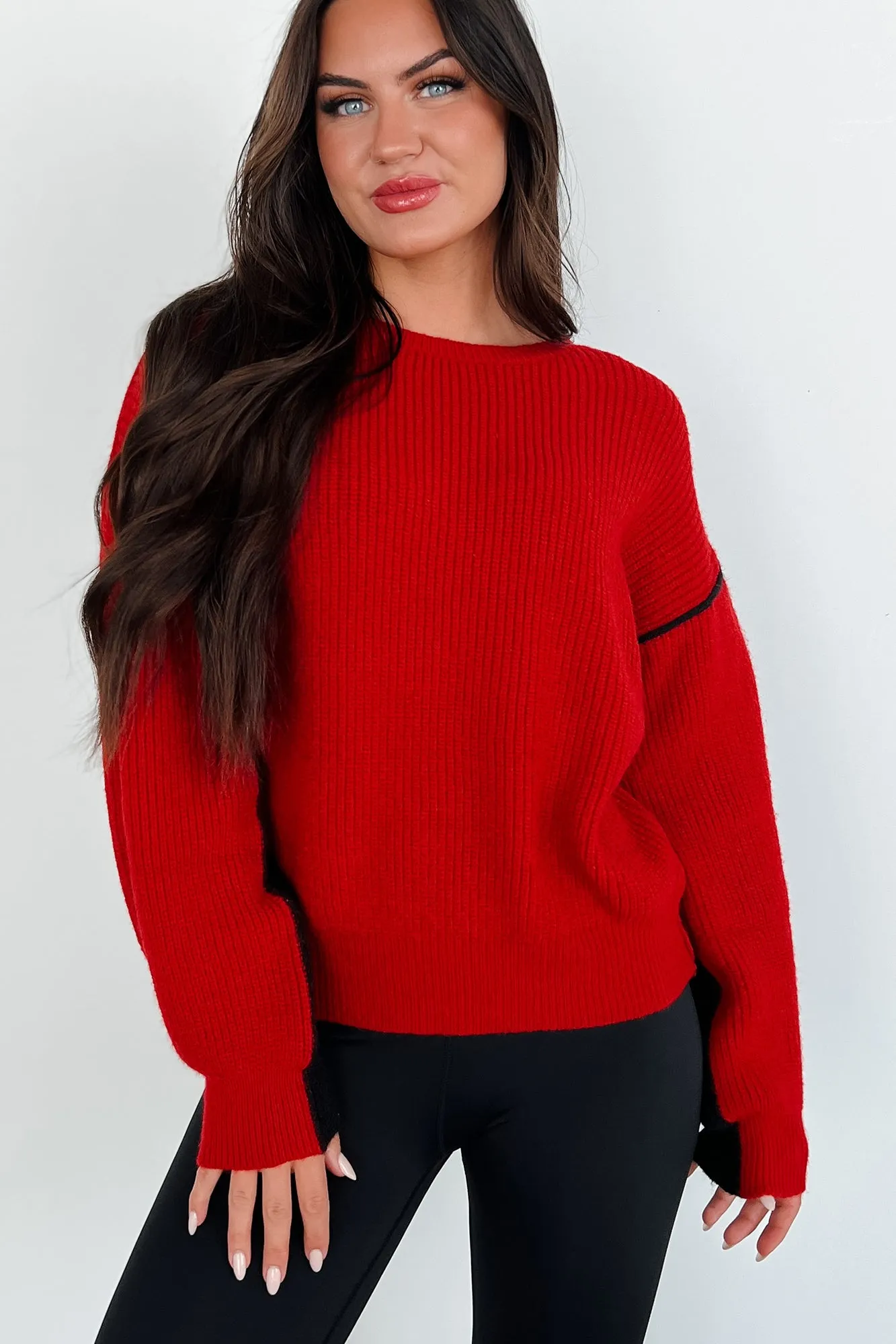 Competitively Cute Colorblock Sweater (Red/Black)