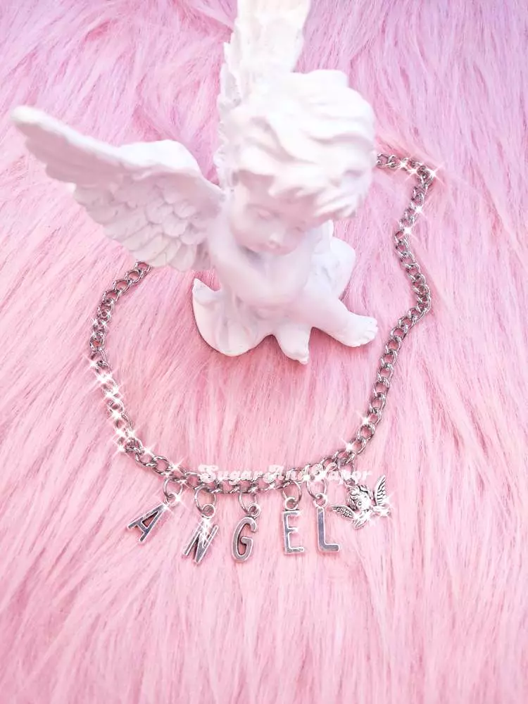 Custom Metal Letters Angel Chunky Chain Choker