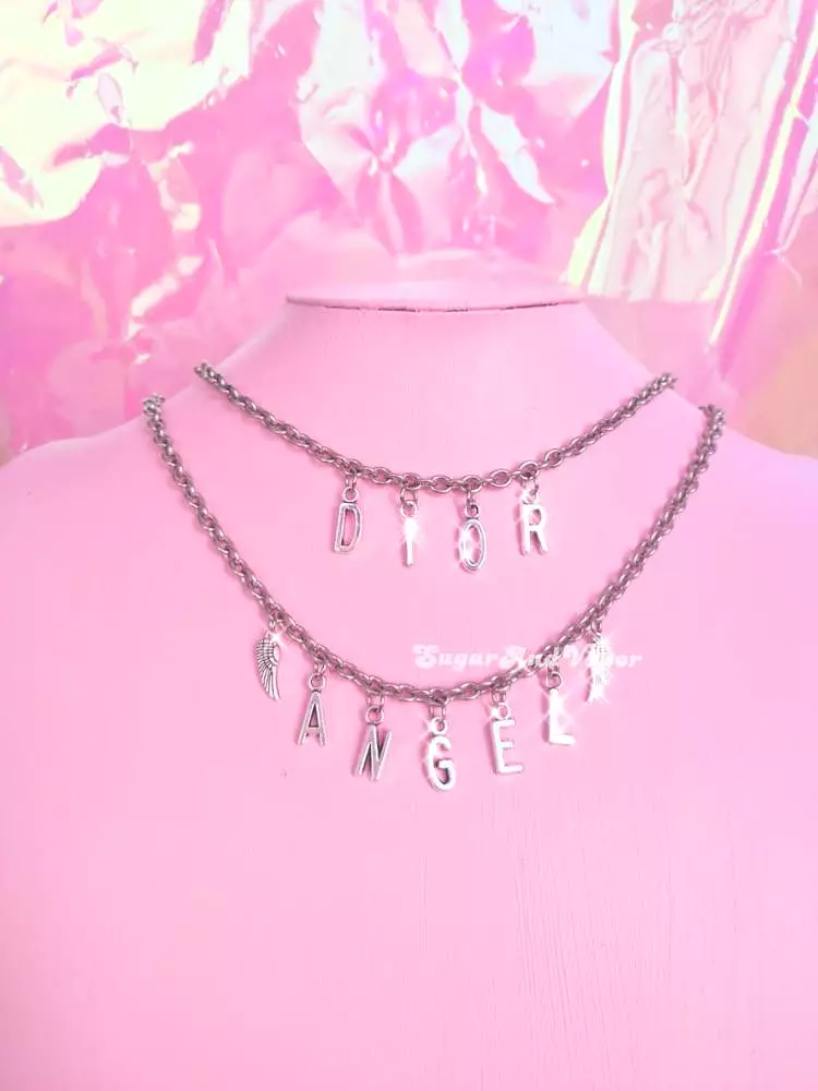 Custom Metal Letters Angel Wings Stainless Steel Choker