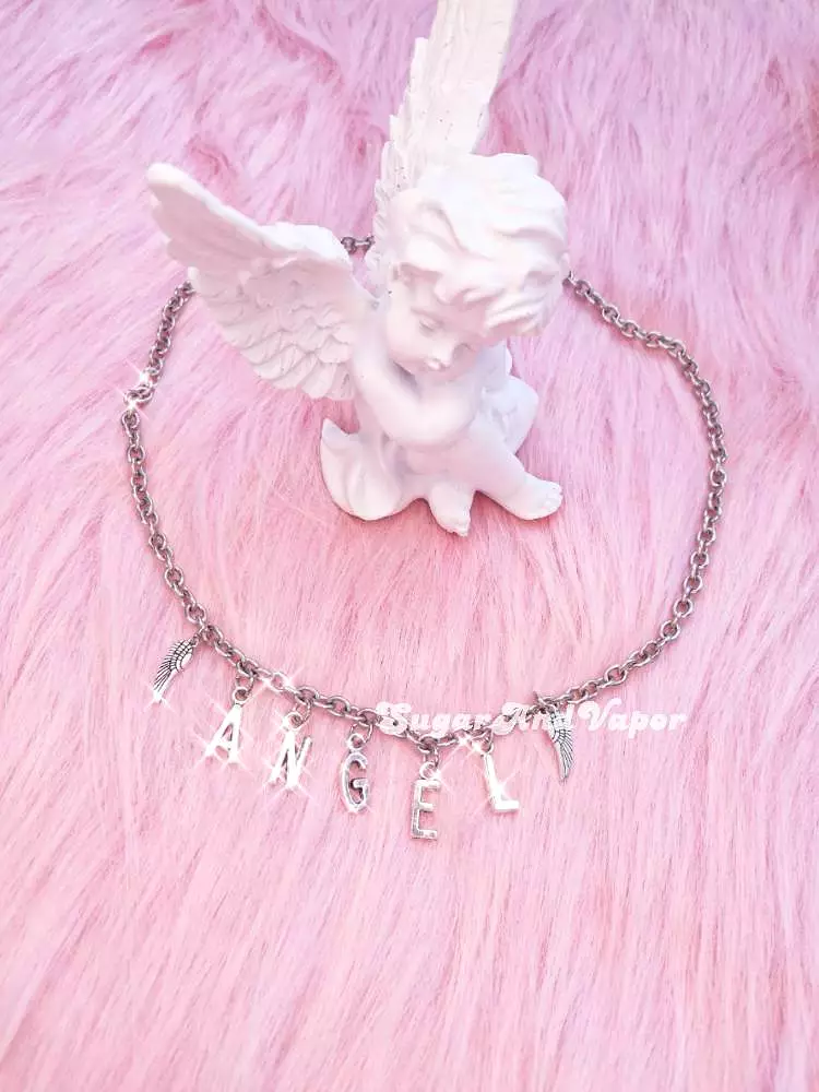 Custom Metal Letters Angel Wings Stainless Steel Choker