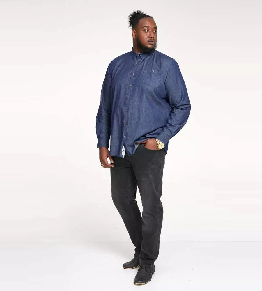 D555 Big Mens Long Sleeve Denim Shirt With Chest Pocket (JACOB)