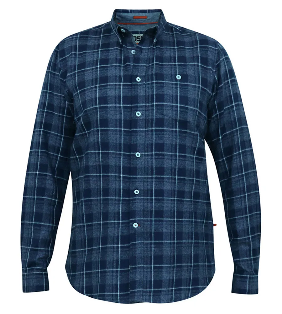 D555 Big Mens Long Sleeve Navy Check Shirt With Chest Patch Pocket (SONNY)