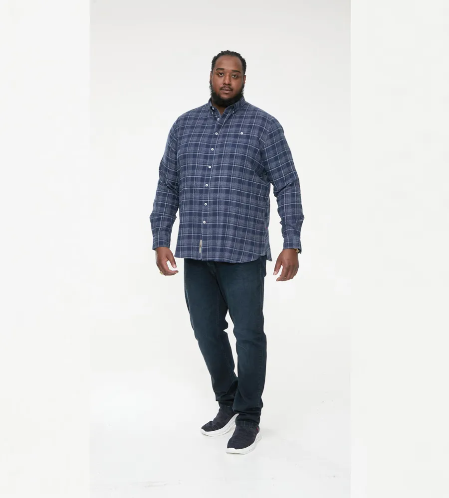 D555 Big Mens Long Sleeve Navy Check Shirt With Chest Patch Pocket (SONNY)