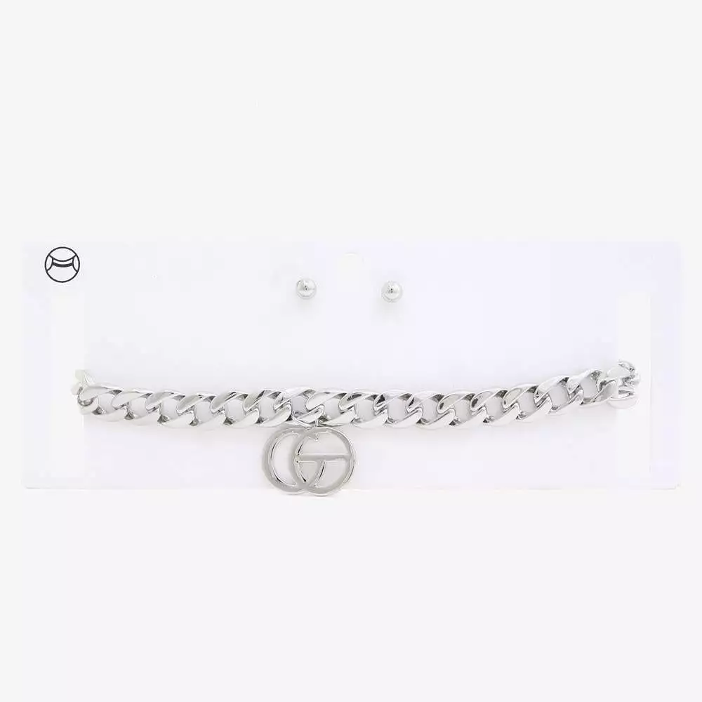 Double Circle Charm Curb Link Choker Necklace