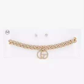 Double Circle Rhinestone Charm Curb Link Choker Necklace