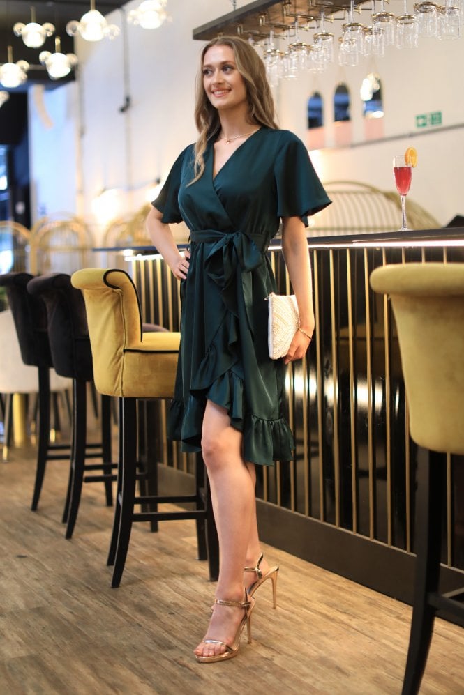 Double Second Frill Wrap Dress With Tea Sleeve