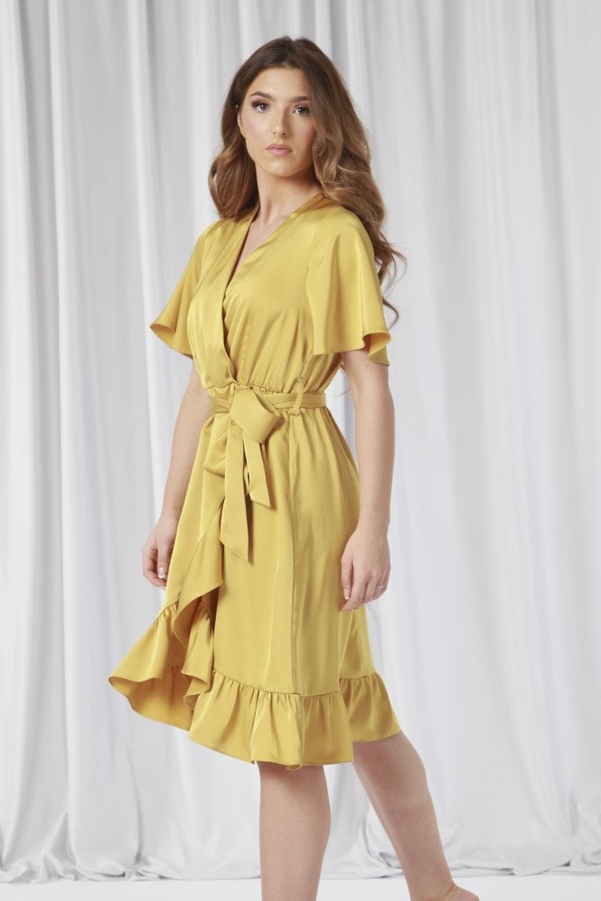 Double Second Frill Wrap Dress With Tea Sleeve