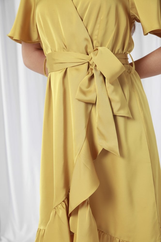 Double Second Frill Wrap Dress With Tea Sleeve