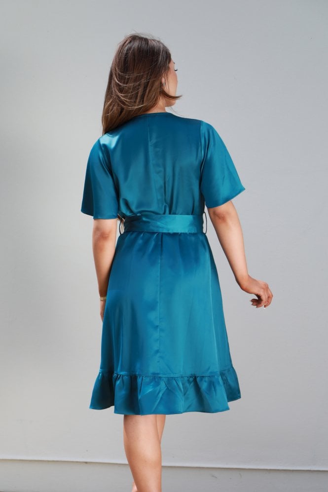 Double Second Frill Wrap Dress With Tea Sleeve