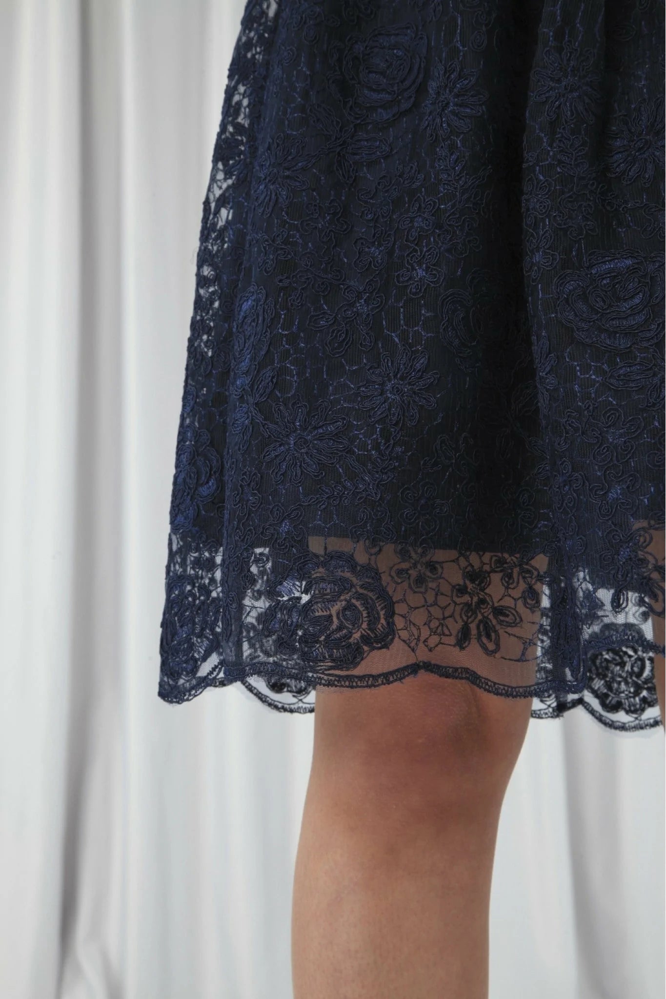 Double Second Navy Embroidered Lace Skater Dress