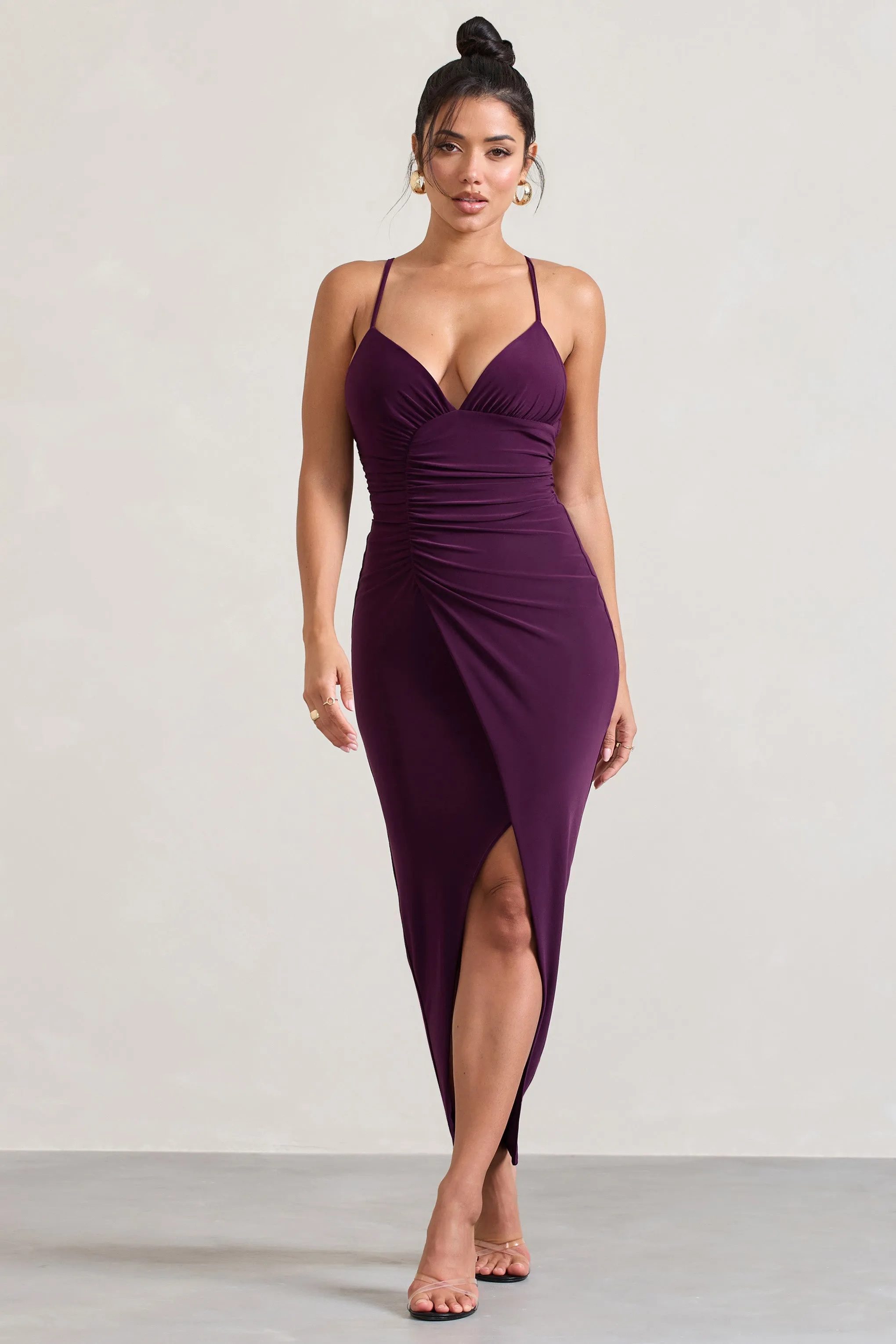 Enamour | Plum Strappy Plunge-Neck Wrap Maxi Dress