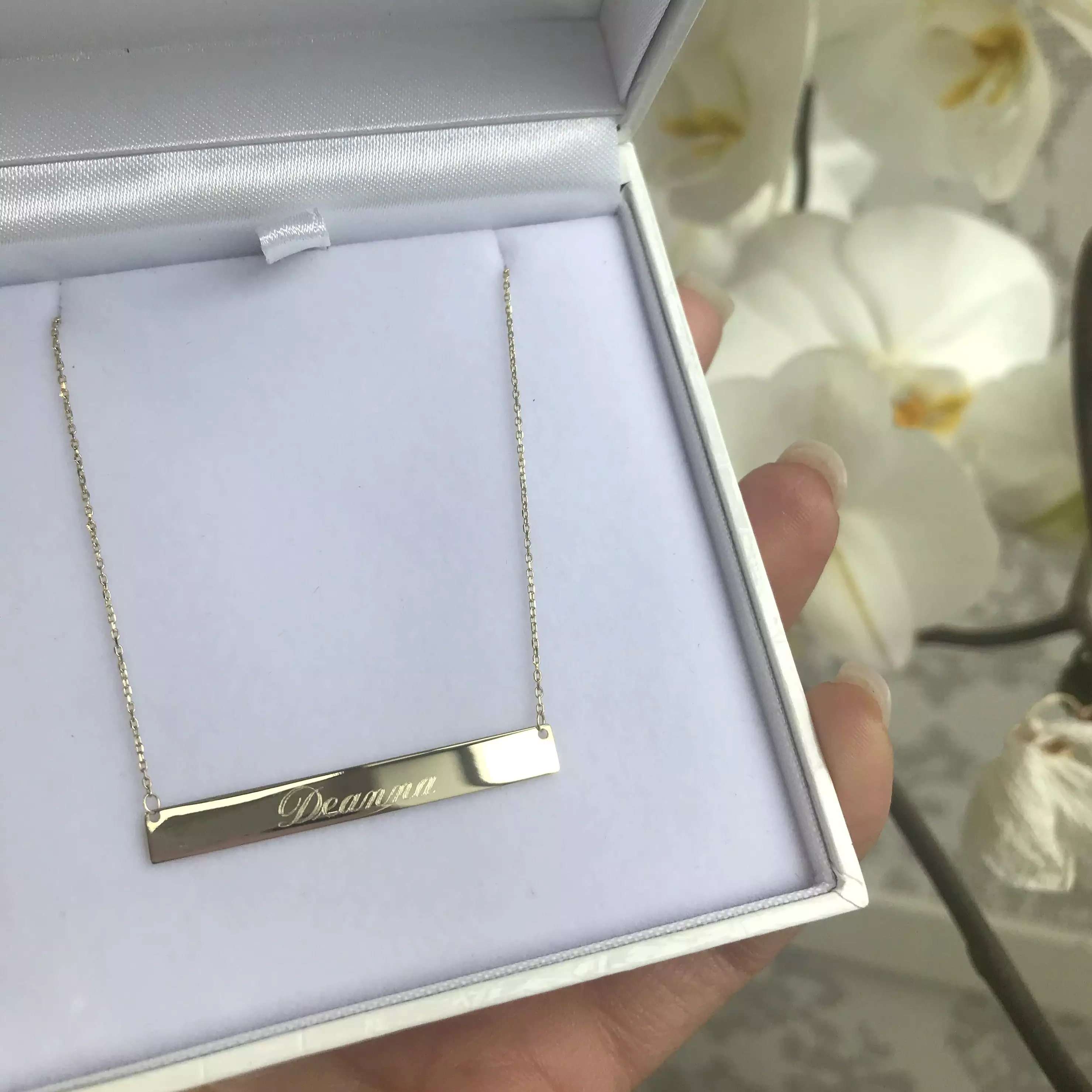 Engravable Bar- 10k Gold Bar Necklace