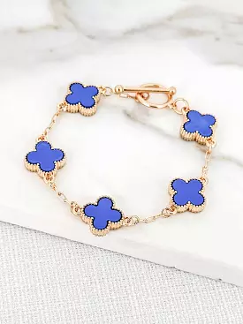 Envy Clover T-Bar Bracelet - Gold & Blue