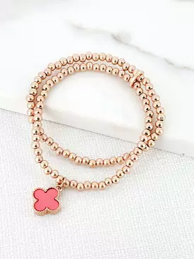 Envy Double Bead Clover Bracelet - Gold & Pink