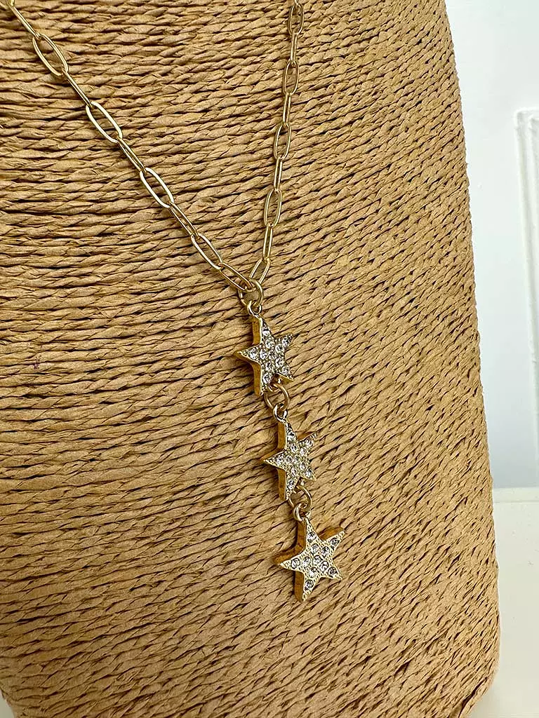 Envy Triple Star Drop Pendant Necklace - Gold