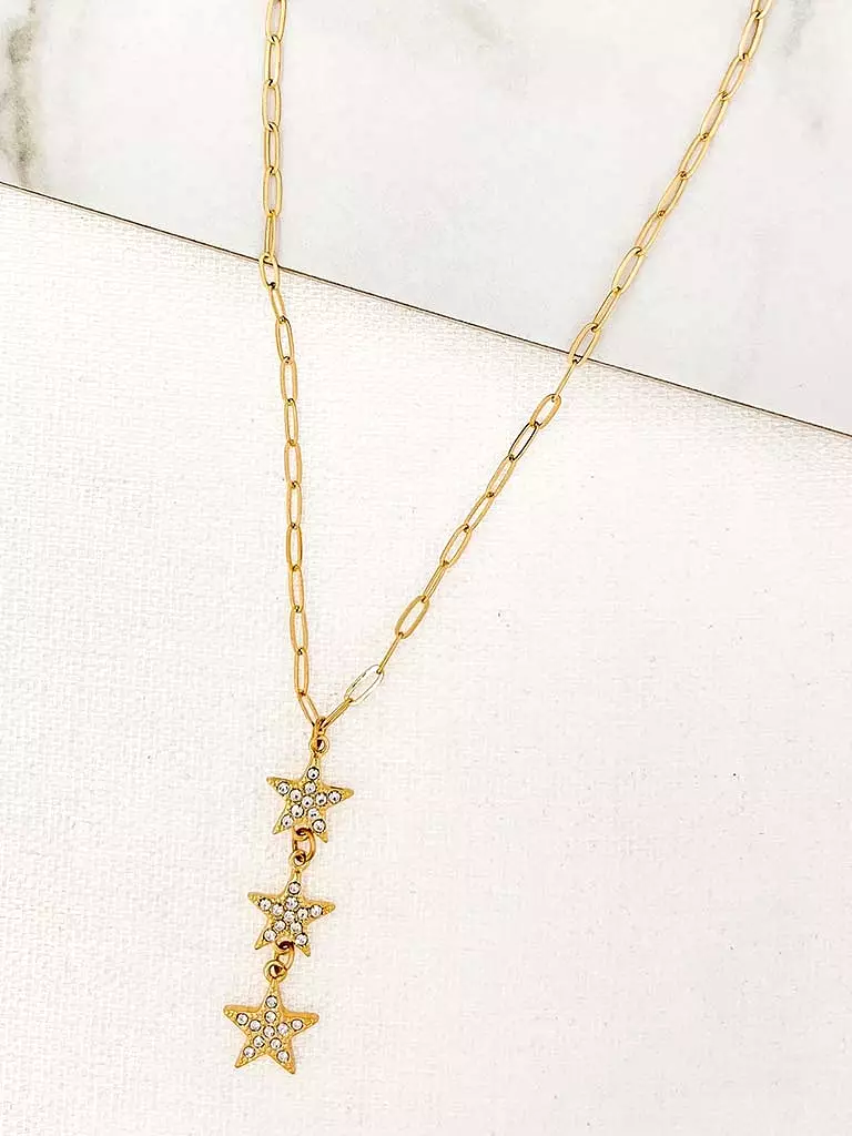 Envy Triple Star Drop Pendant Necklace - Gold