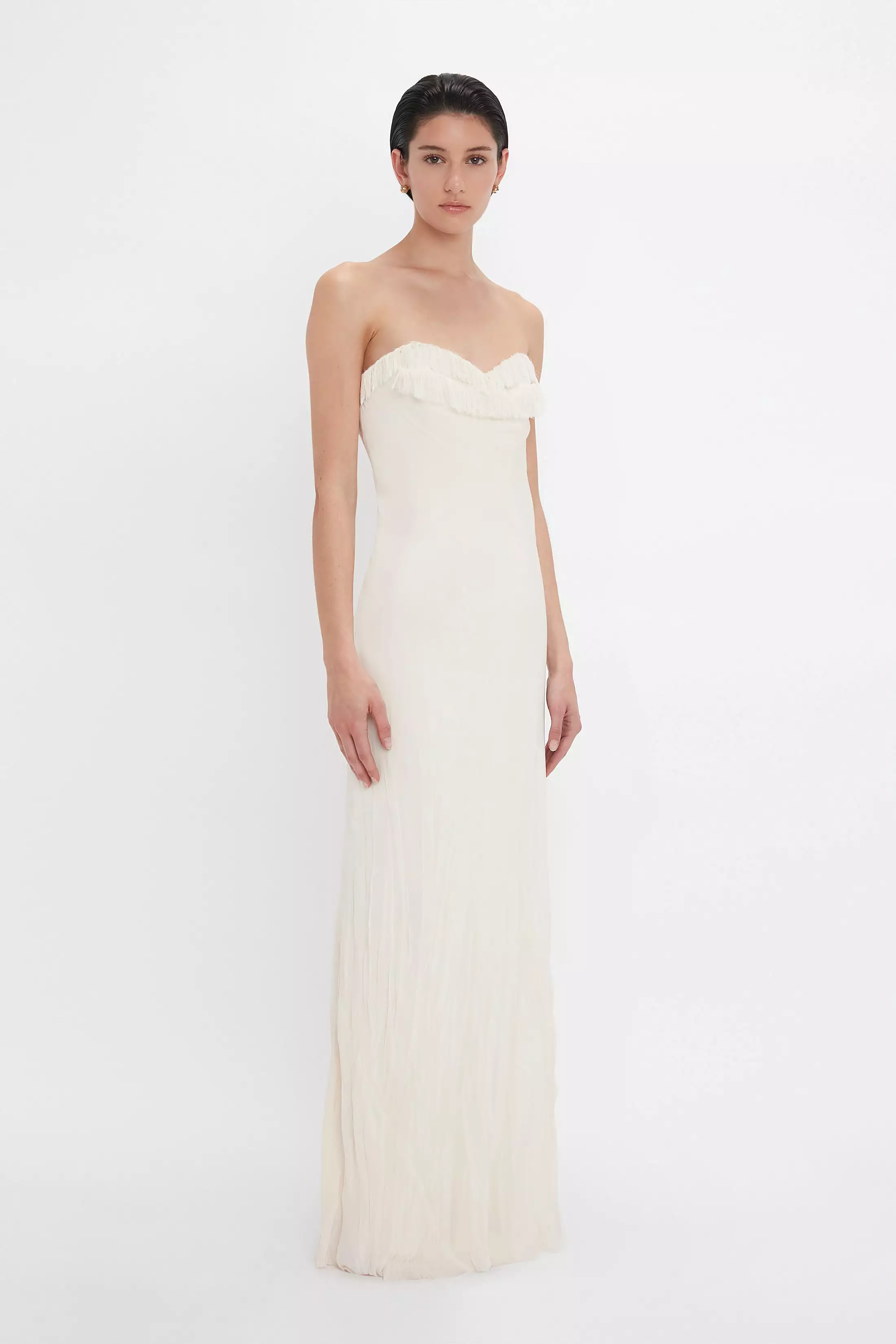 Exclusive Floor-Length Corset Detail Gown In Ivory