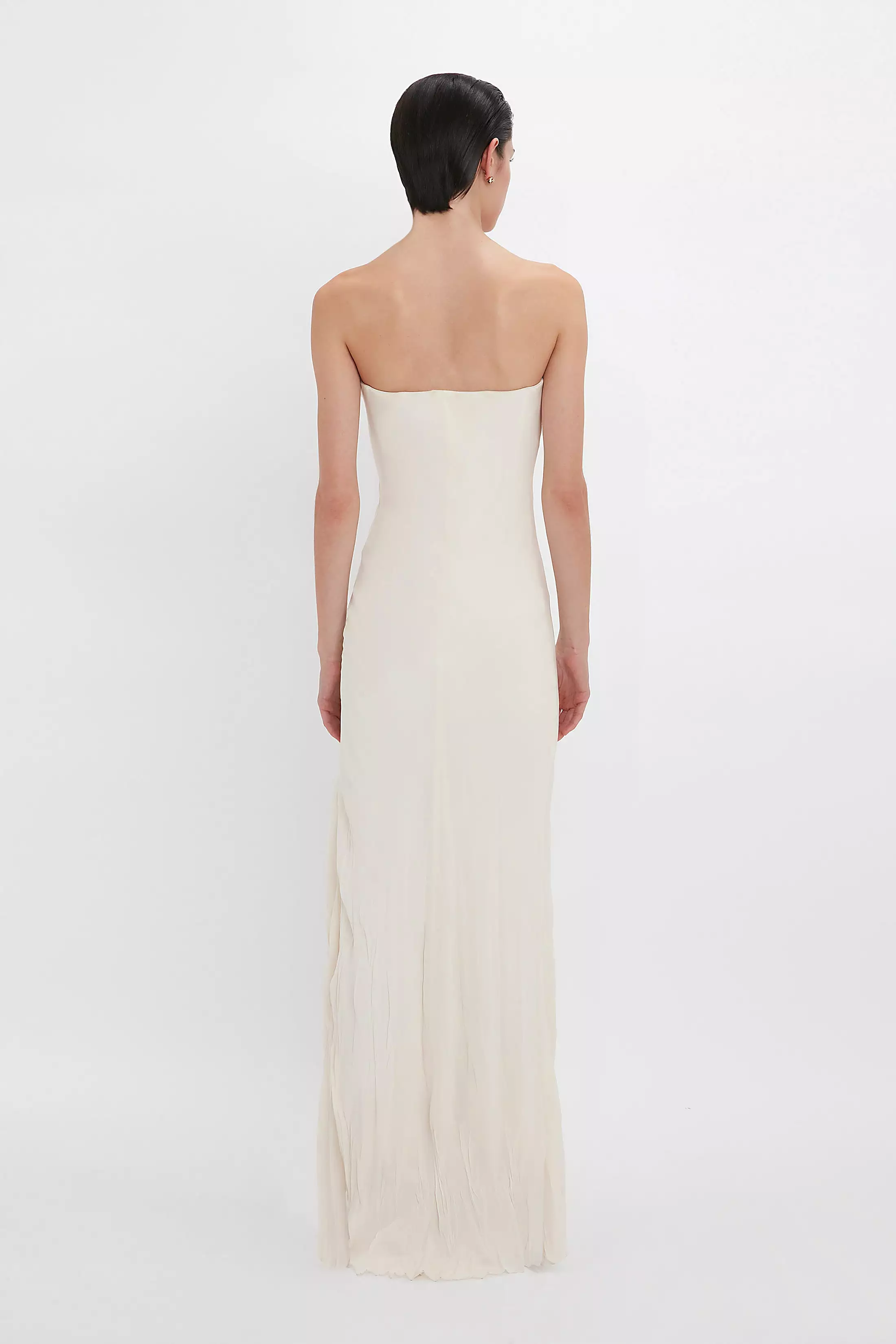 Exclusive Floor-Length Corset Detail Gown In Ivory