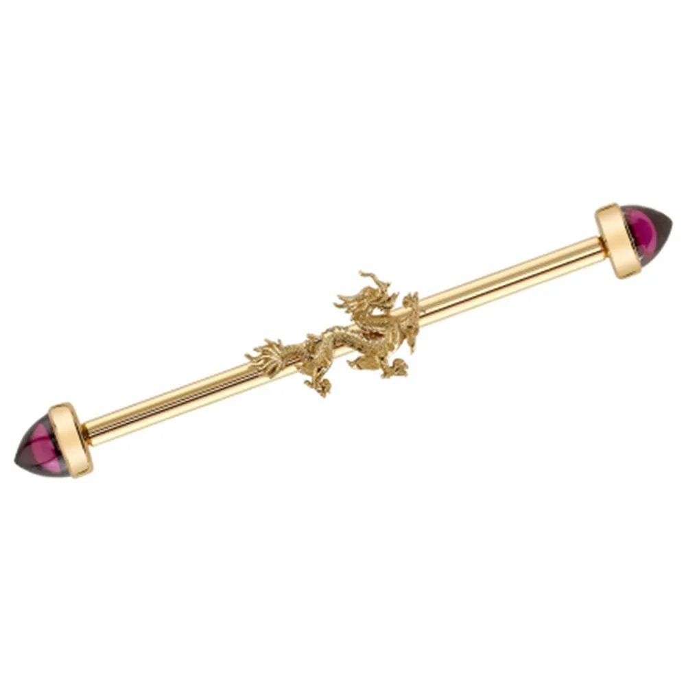 Fei Long Industrial Barbell in Gold with Rhodolite Bullets