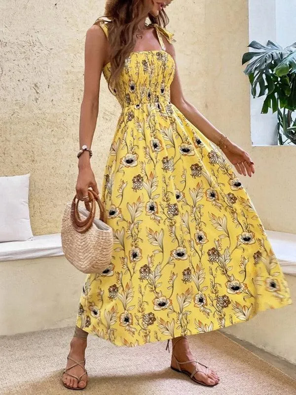 Floral Sleeveless Smocked Dress