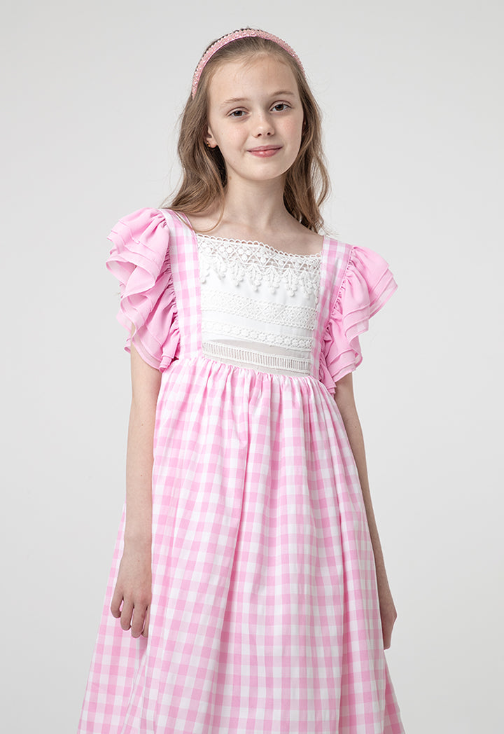 Flounce Plaid Petticoat Lace Girls Dress