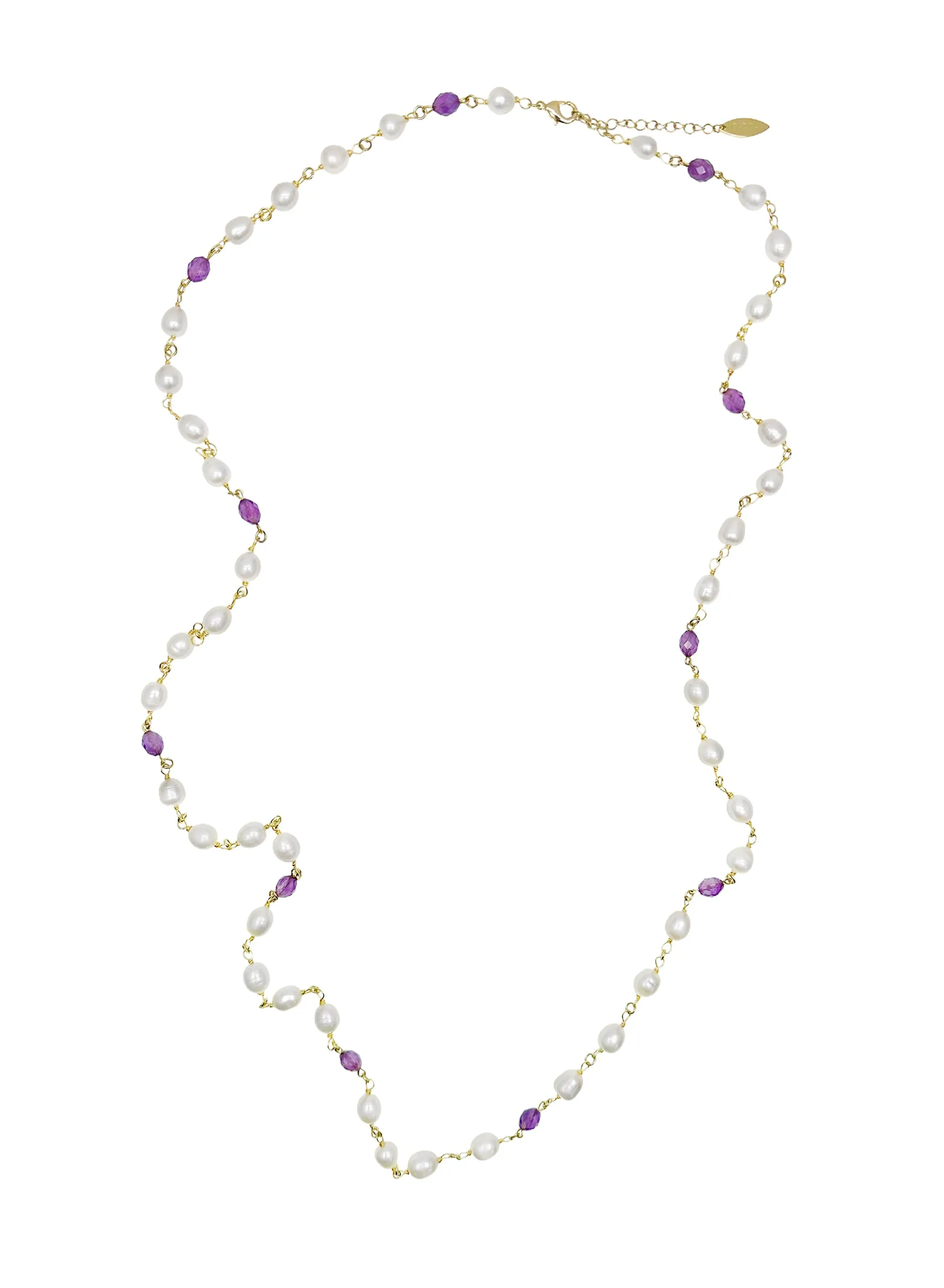 Freshwater Pearls With Purple Amethyst Long Necklace LN022