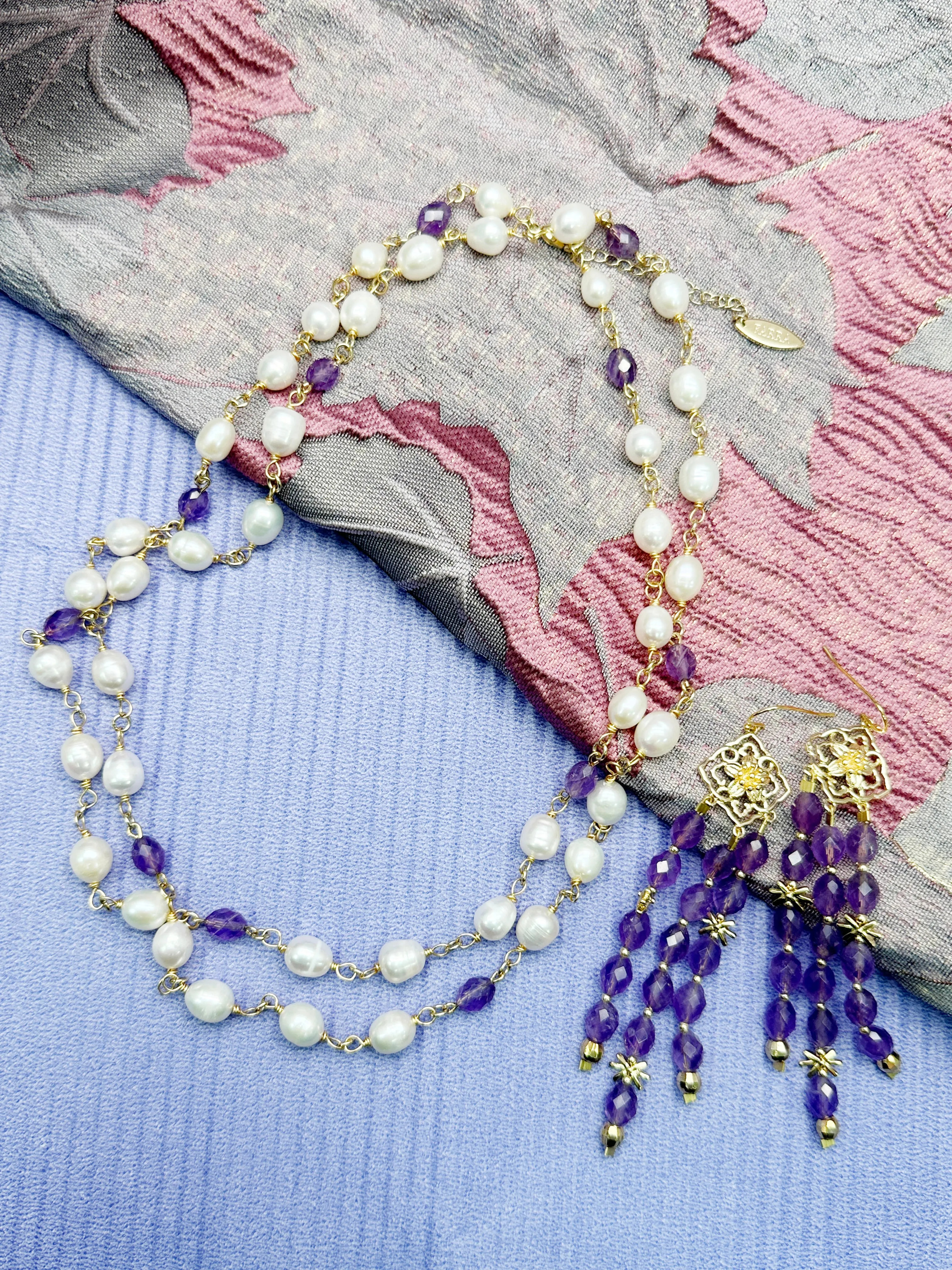 Freshwater Pearls With Purple Amethyst Long Necklace LN022