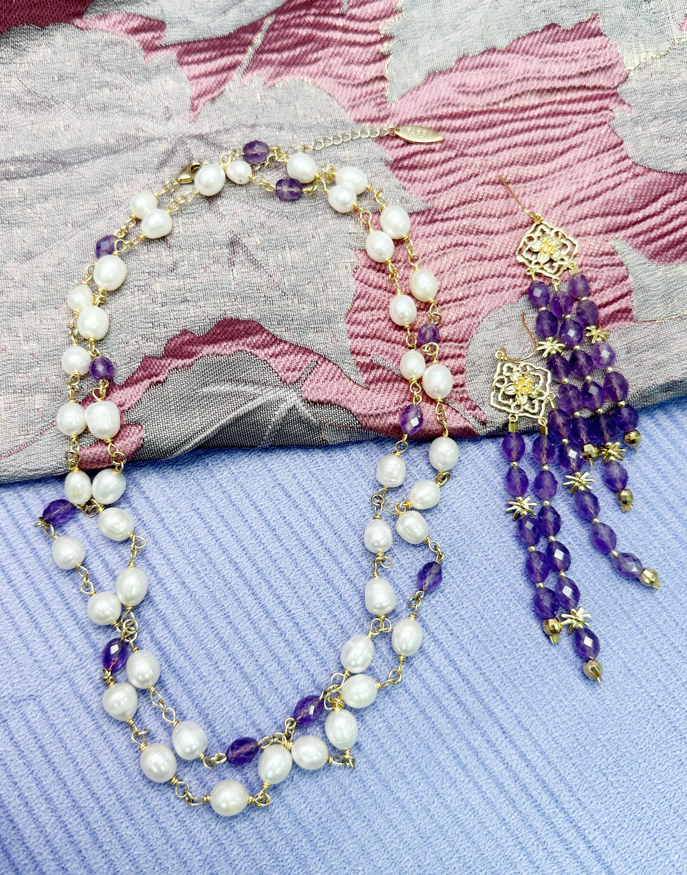 Freshwater Pearls With Purple Amethyst Long Necklace LN022