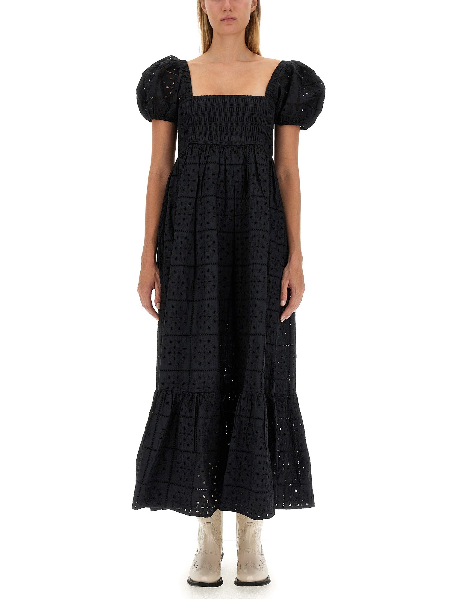 GANNI    SANGALLO LACE MIDI DRESS