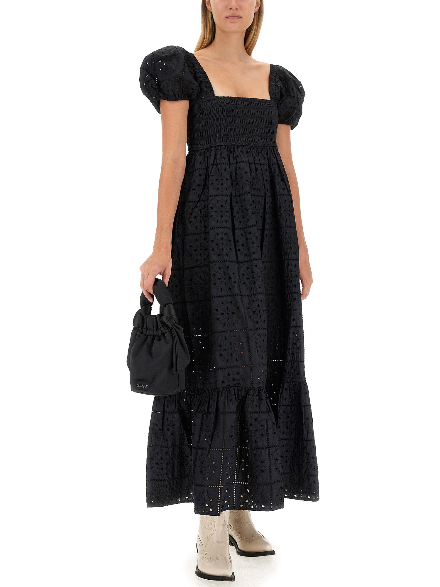 GANNI    SANGALLO LACE MIDI DRESS