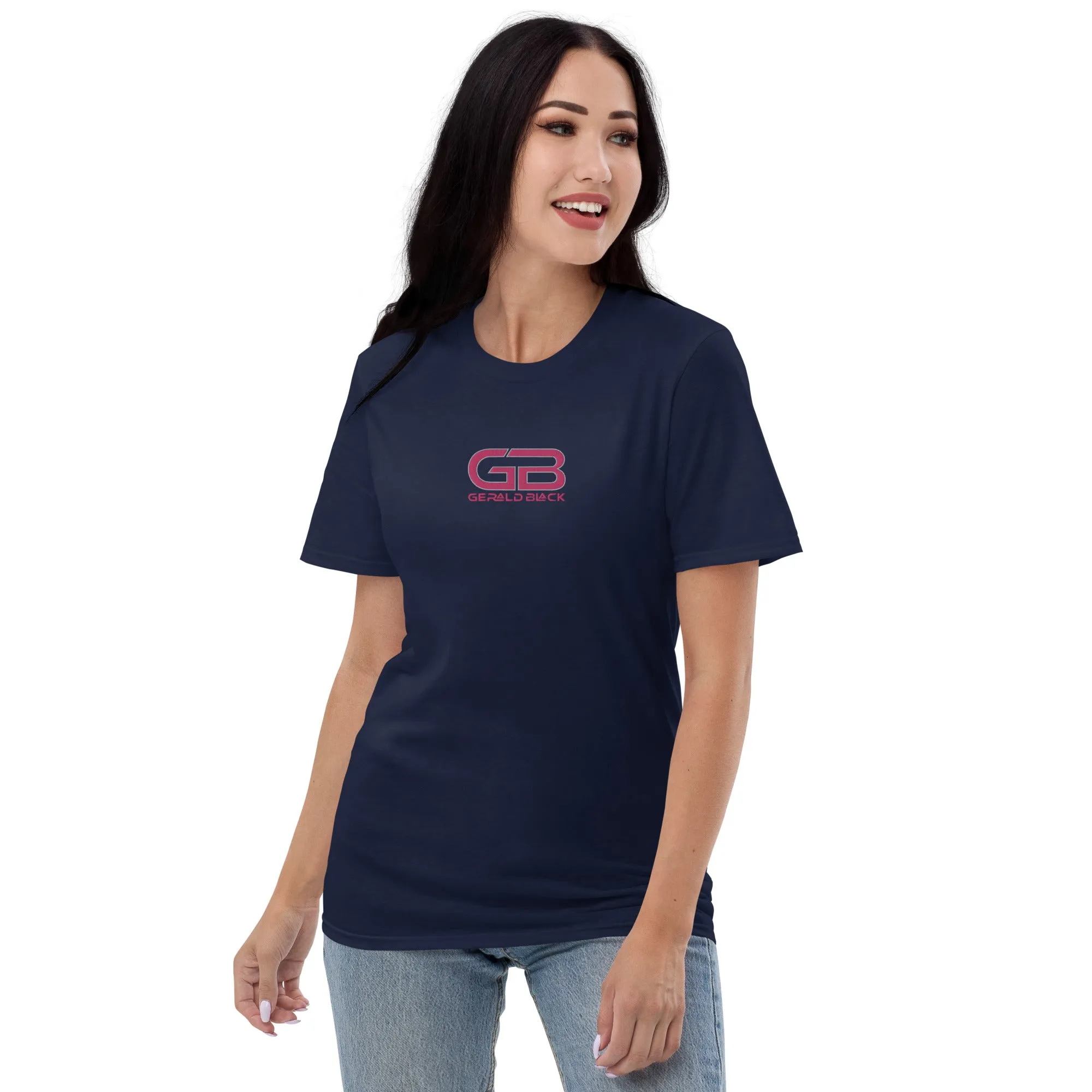 Gerald Black Short-sleeve Pink Embroidered Statement T-Shirt for Unisex