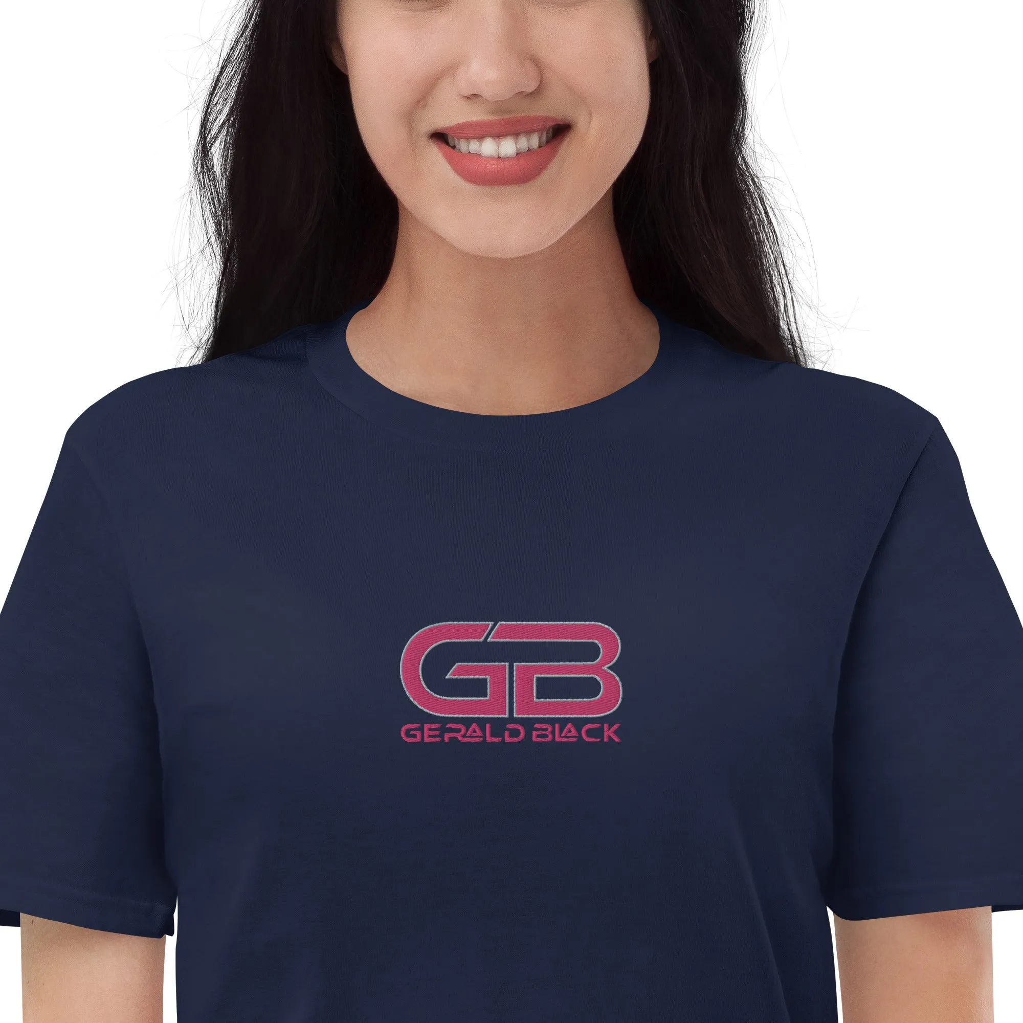 Gerald Black Short-sleeve Pink Embroidered Statement T-Shirt for Unisex