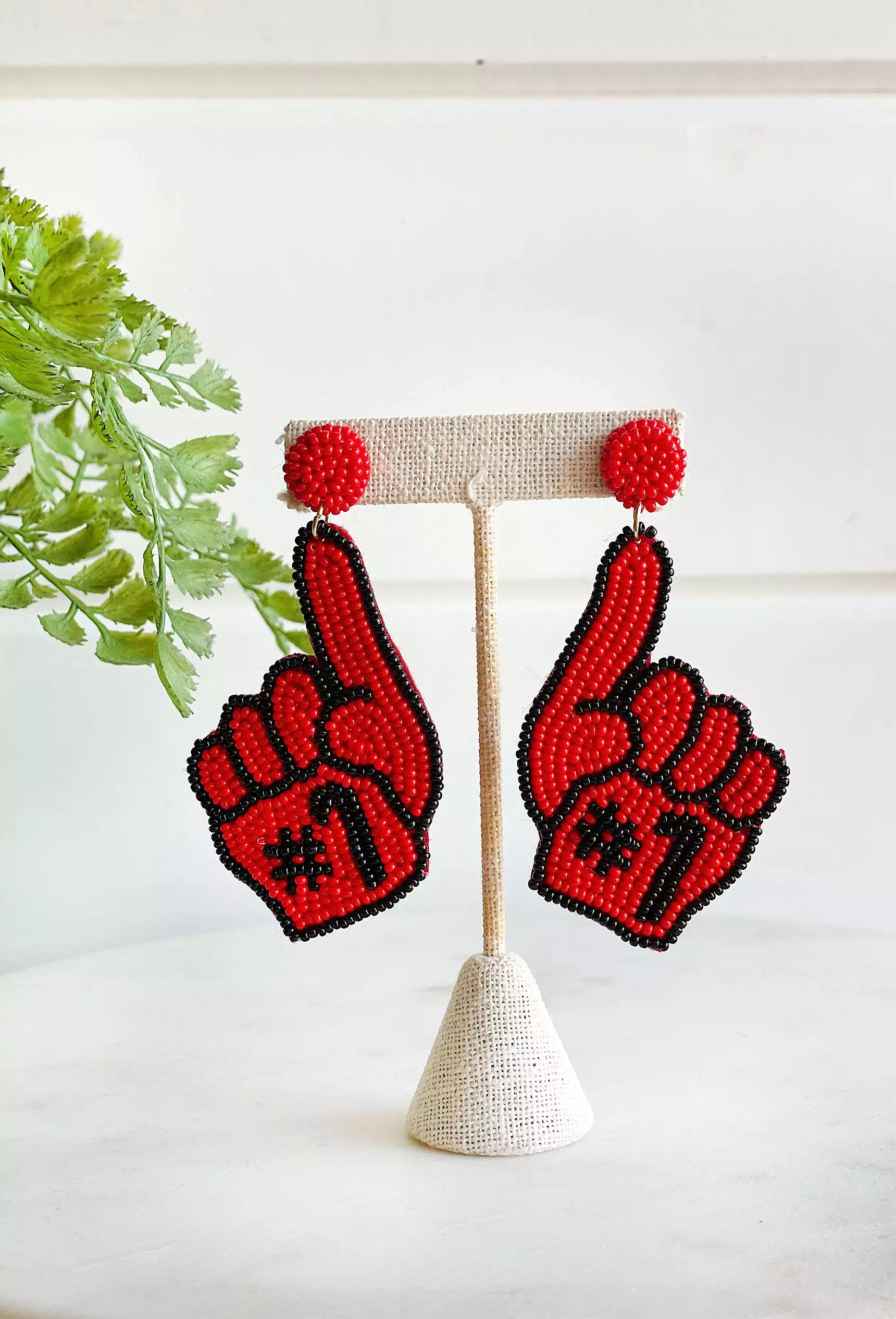 Go Team Beaded Earrings in Red & Black