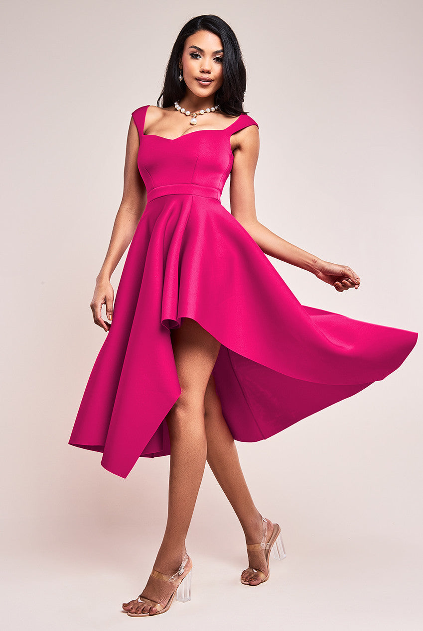 Goddiva Asymmetric Flared Hem Midi Dress