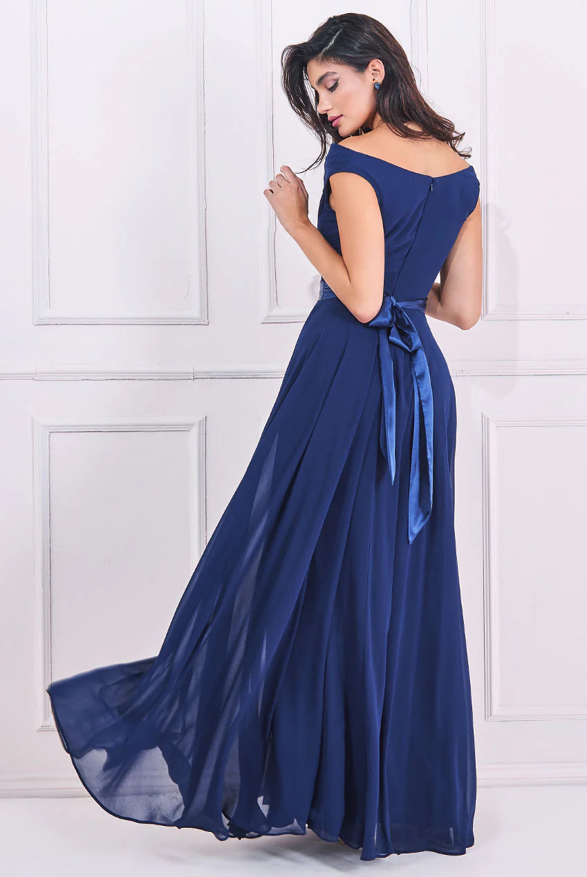 Goddiva Cowl Neck Chiffon Maxi Dress