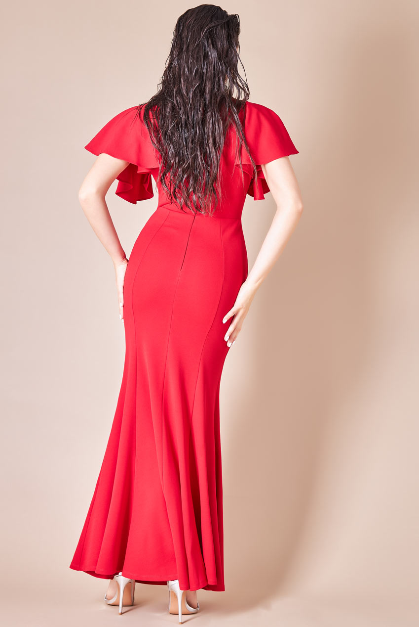 Goddiva Flared Sleeve Front Wrap Maxi Dress