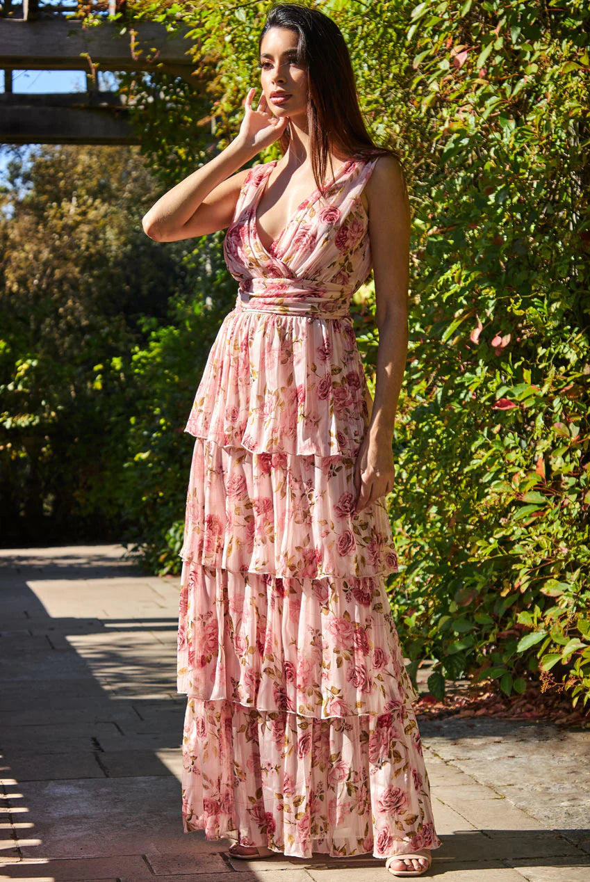 Goddiva Multi Layered Chiffon Maxi Dress