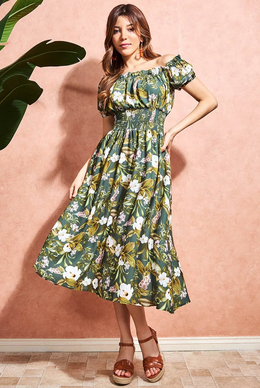 Goddiva Off The Shoulder Floral Midi Dress