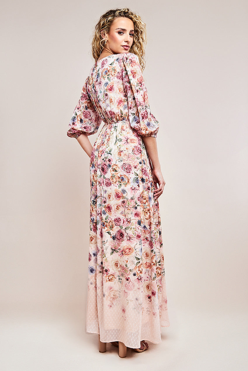 Goddiva Ombre Floral Printed Wrap Maxi Dress