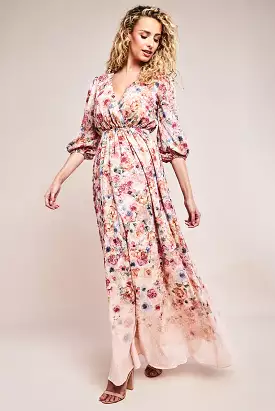 Goddiva Ombre Floral Printed Wrap Maxi Dress