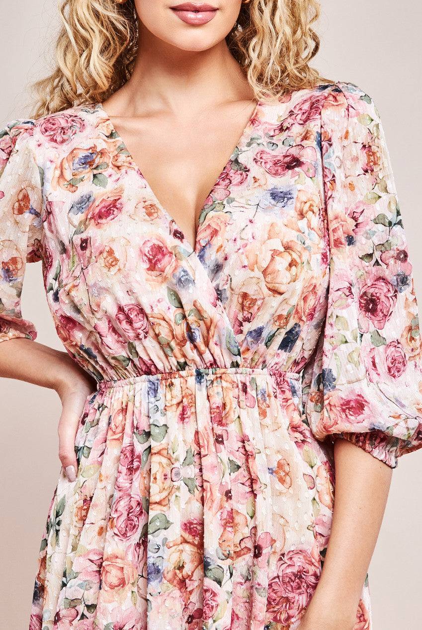 Goddiva Ombre Floral Printed Wrap Maxi Dress