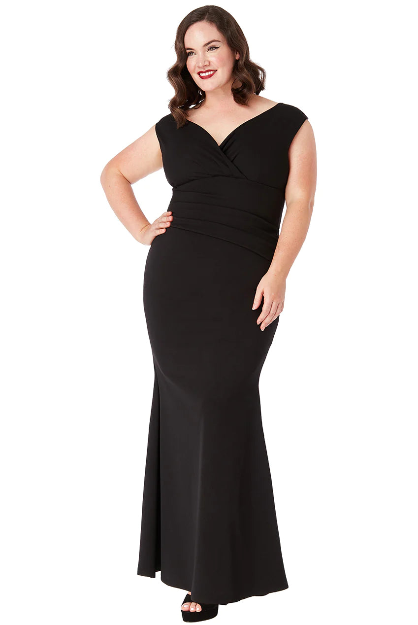 Goddiva Plus Bardot Pleated Maxi Dress