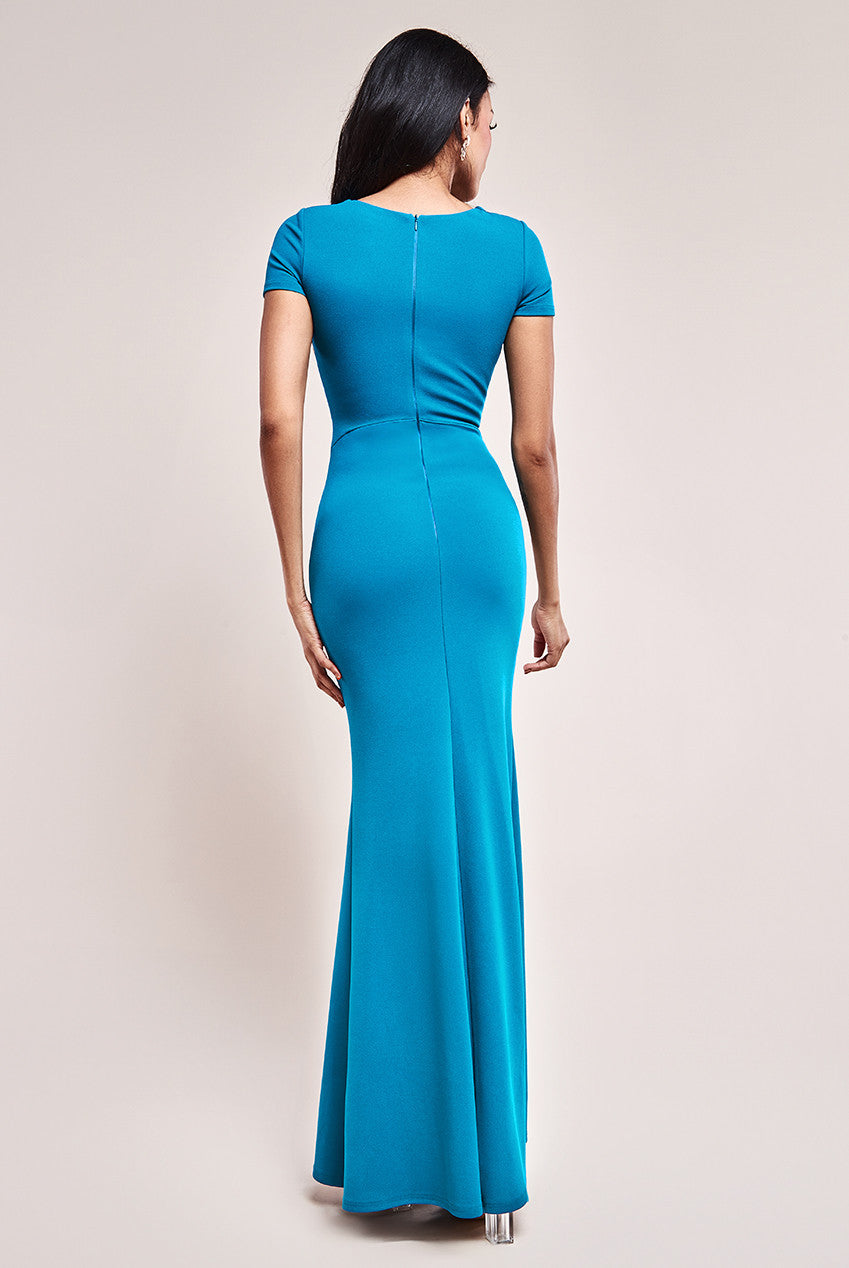 Goddiva Scuba Crepe Twist Cutout Maxi Dress