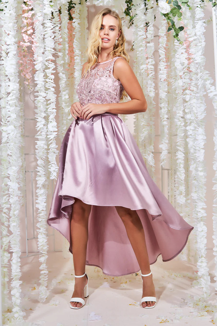 Goddiva Sequin & Satin Dipped Hem Midi Dress