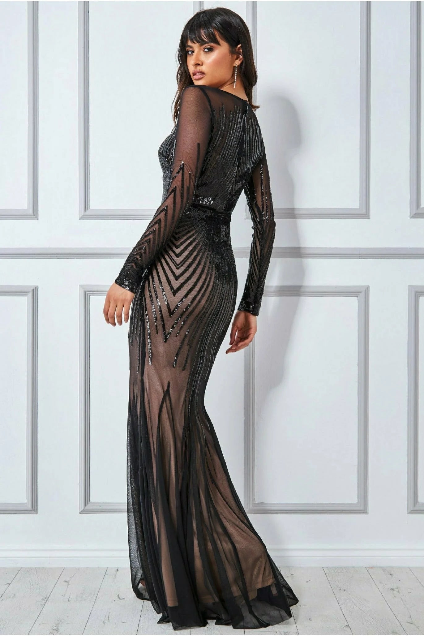 Goddiva Shooting Star Sequin Maxi Dress