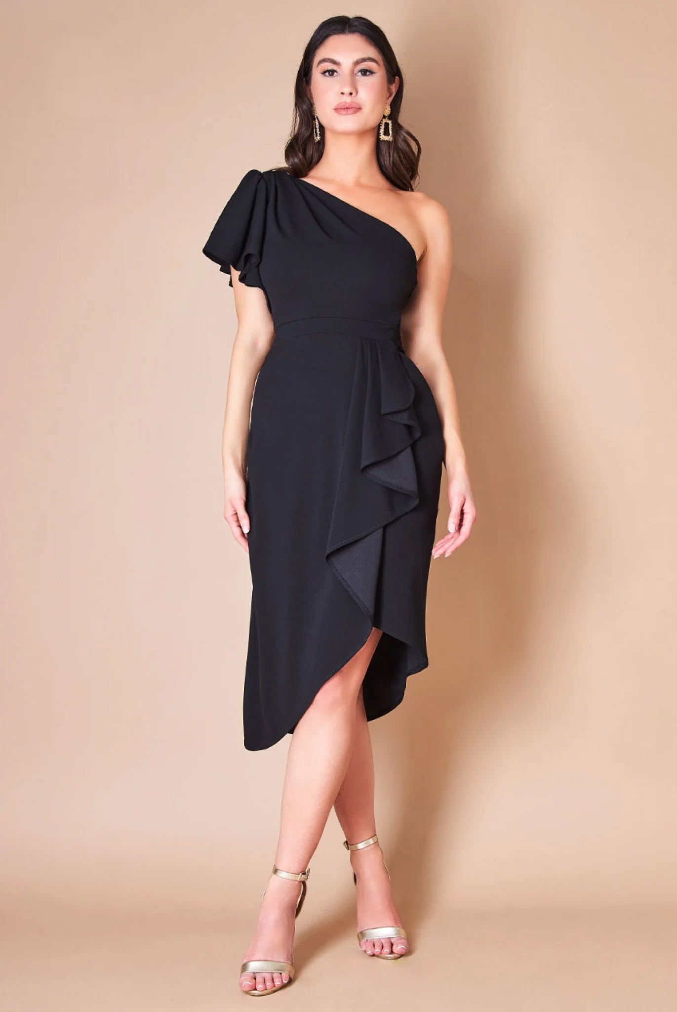 Goddiva Waterfall Sleeve Wrap Midi Dress