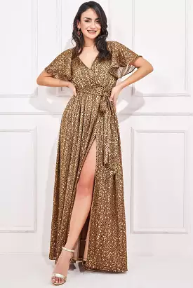 Goddiva Wrap Printed Chiffon Maxi Dress