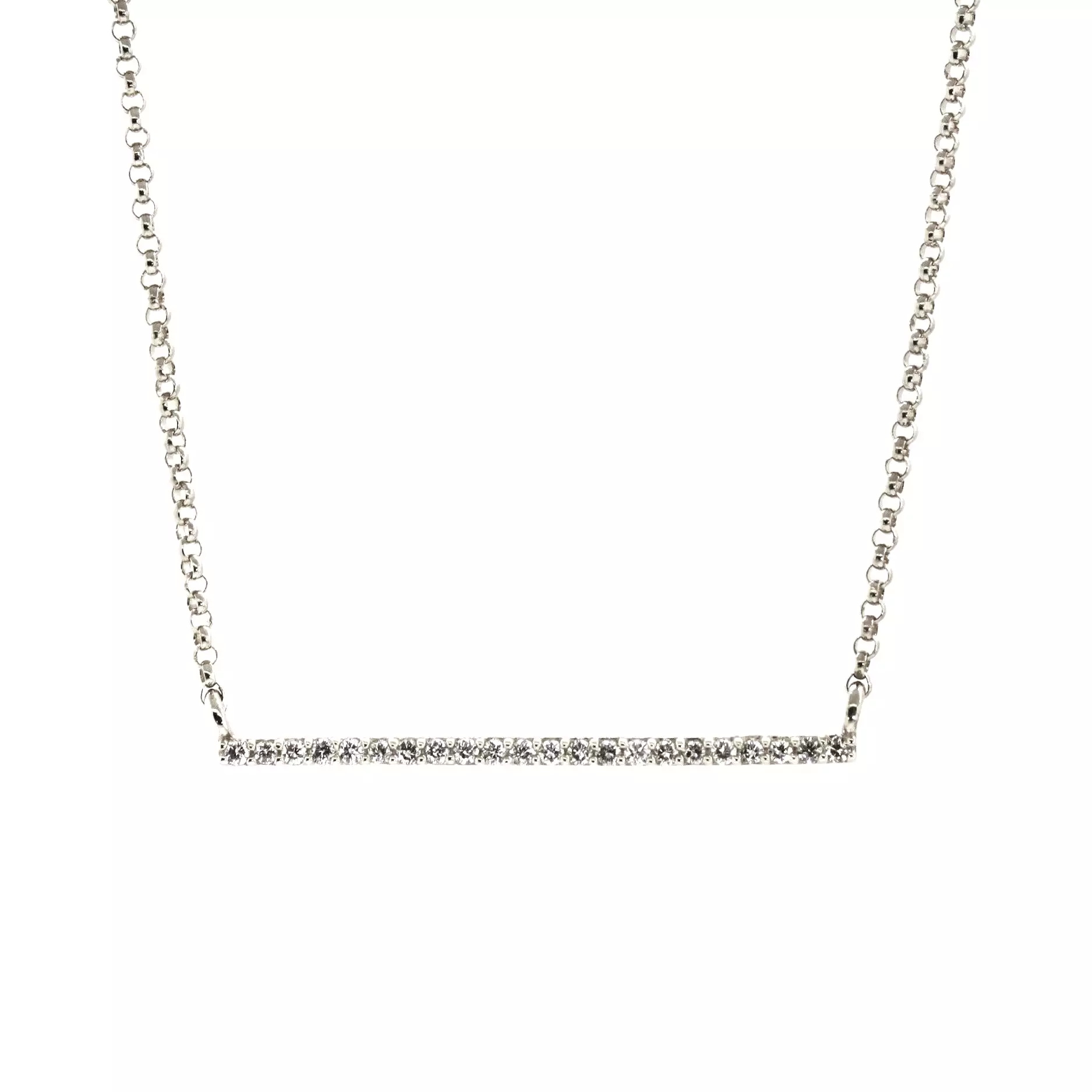 Gold & Pave Diamond Single Row Bar Necklace